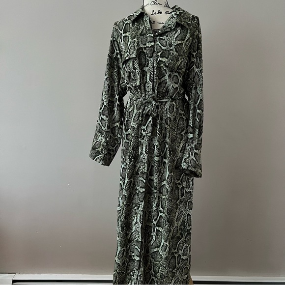 ENA PELLY green Python Utility belted maxi Shirt Dress 10 - Picture 2 of 10